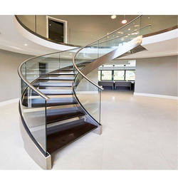 Modern LED Curved Steel Stairs Customized Luxury Powder Coat SUS304