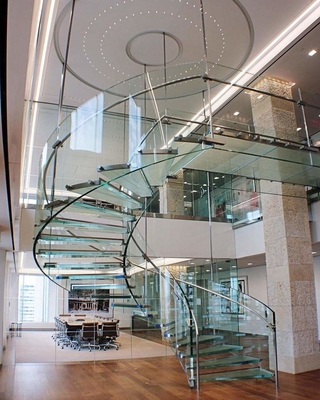 Modern LED Curved Steel Stairs Customized Luxury Powder Coat SUS304