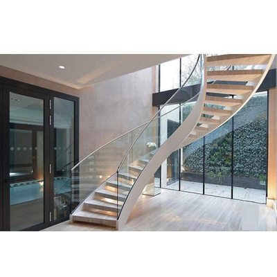 Modern LED Curved Steel Stairs Customized Luxury Powder Coat SUS304