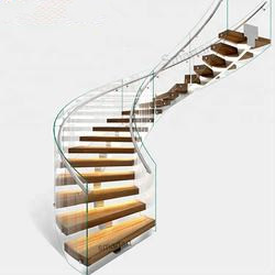 Modern LED Curved Steel Stairs Customized Luxury Powder Coat SUS304