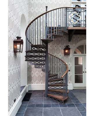 Used Metal External Outdoor Spiral Staircases Solid Wood / Laminated Tempered Glass