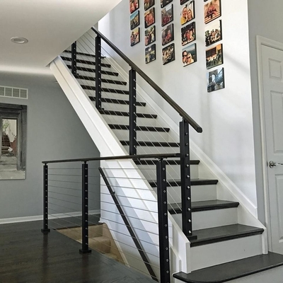 Modern Stairs Matte Black Cable Railing Balustrade Design For Steps