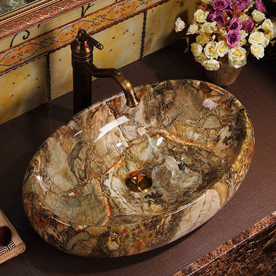 Luxury Sanitary Ware Vintage Elegant Colorful Countertop Bathroom Sink Marble Wash Basin