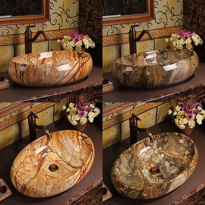 Luxury Sanitary Ware Vintage Elegant Colorful Countertop Bathroom Sink Marble Wash Basin