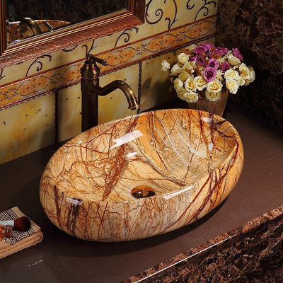 Luxury Sanitary Ware Vintage Elegant Colorful Countertop Bathroom Sink Marble Wash Basin