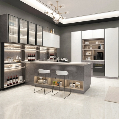 High Gloss Lacquer Modular Kitchen Cabinets Trendy White Plywood Cupboards