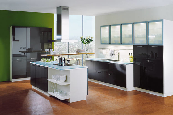 CAD Drawing Economical Modular Kitchen Cabinets With Lacquer Paint Doors