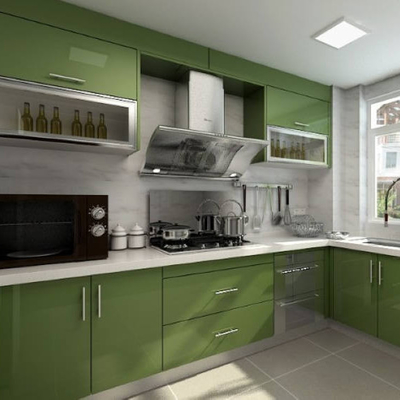 CAD Drawing Economical Modular Kitchen Cabinets With Lacquer Paint Doors