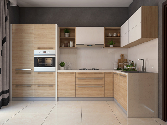 CAD Drawing Economical Modular Kitchen Cabinets With Lacquer Paint Doors