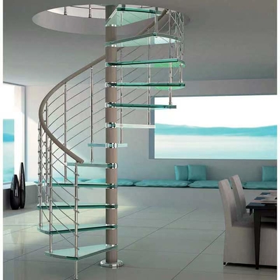 Dia 1500mm Space Saving Spiral Staircase Simple Glass Stainless Steel Stairs