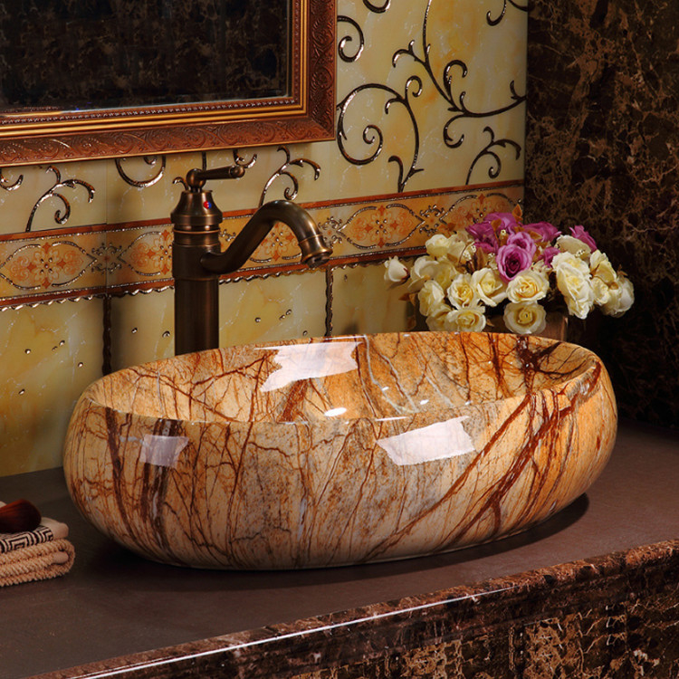 Luxury Sanitary Ware Vintage Elegant Colorful Countertop Bathroom Sink Marble Wash Basin